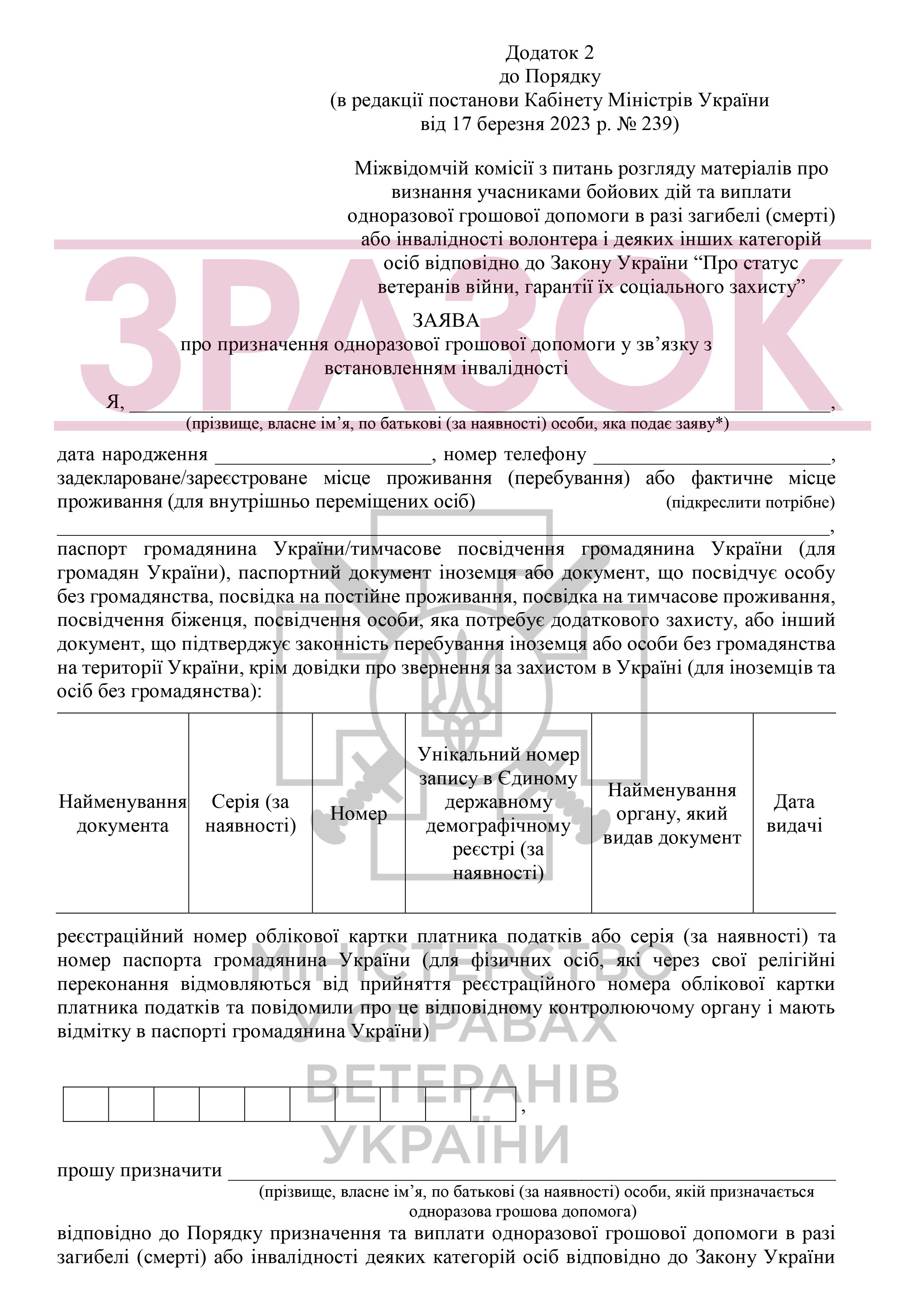 Мінветеранів підготувало роз'яснення щодо призначення та виплати одноразової грошової допомоги у разі загибелі (смерті) або інвалідності деяких категорій осіб